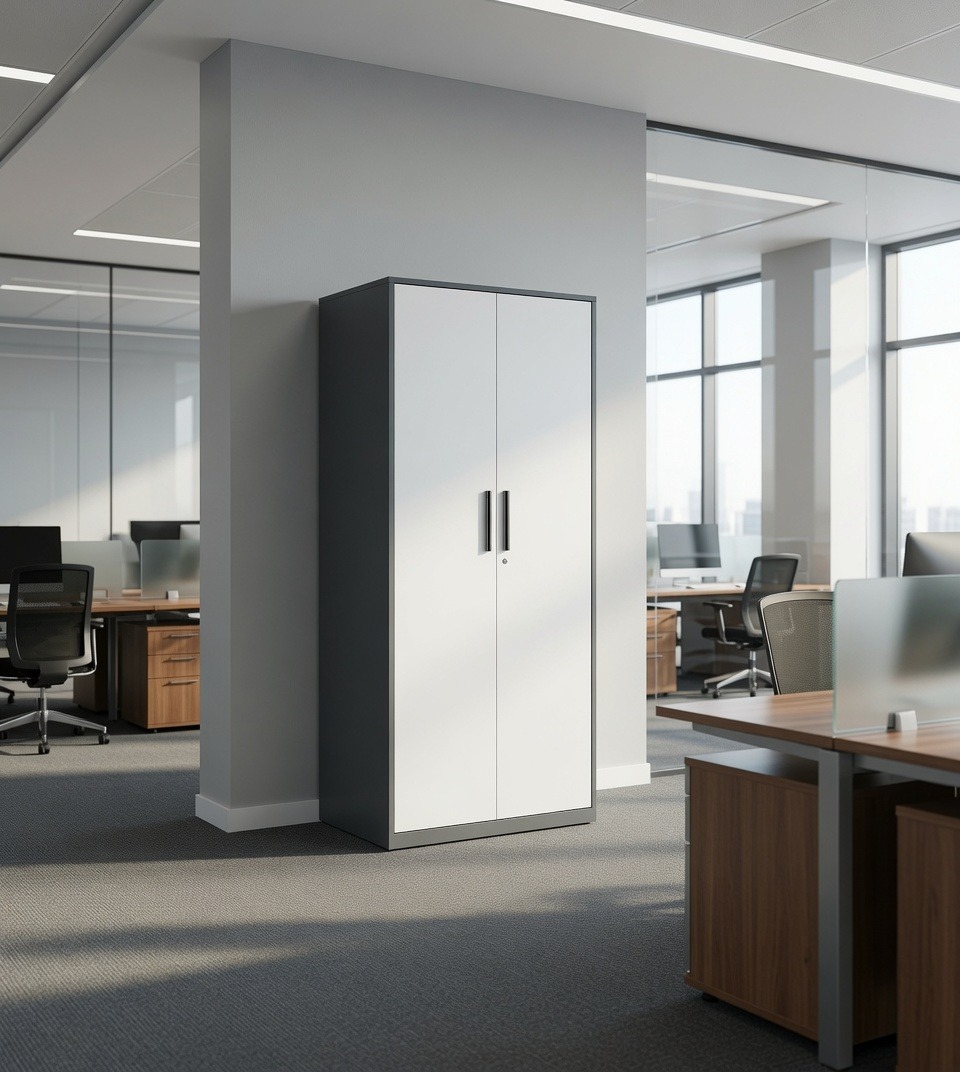 實用灰白拼色鋼製雙掩門帶鎖文件櫃 Practical Gray & White Steel Double Door File Cabinet