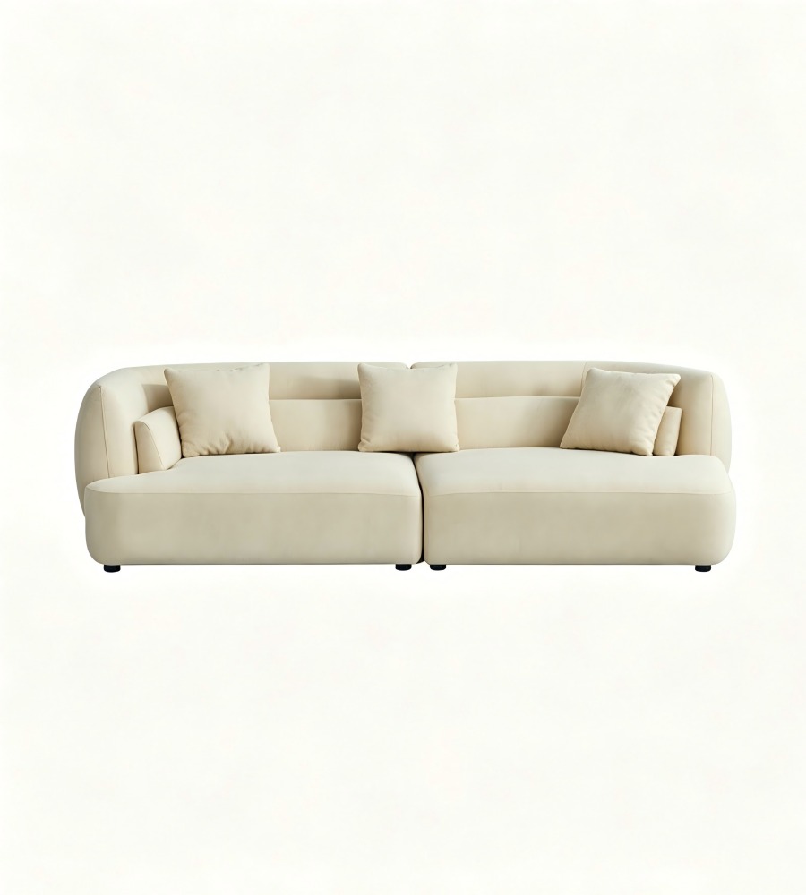 現代簡約米白色布藝微弧形梳化 Modern Minimalist Beige Fabric  Curved Sofa