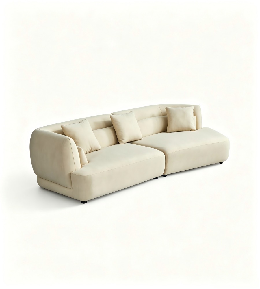 現代簡約米白色布藝微弧形梳化 Modern Minimalist Beige Fabric  Curved Sofa