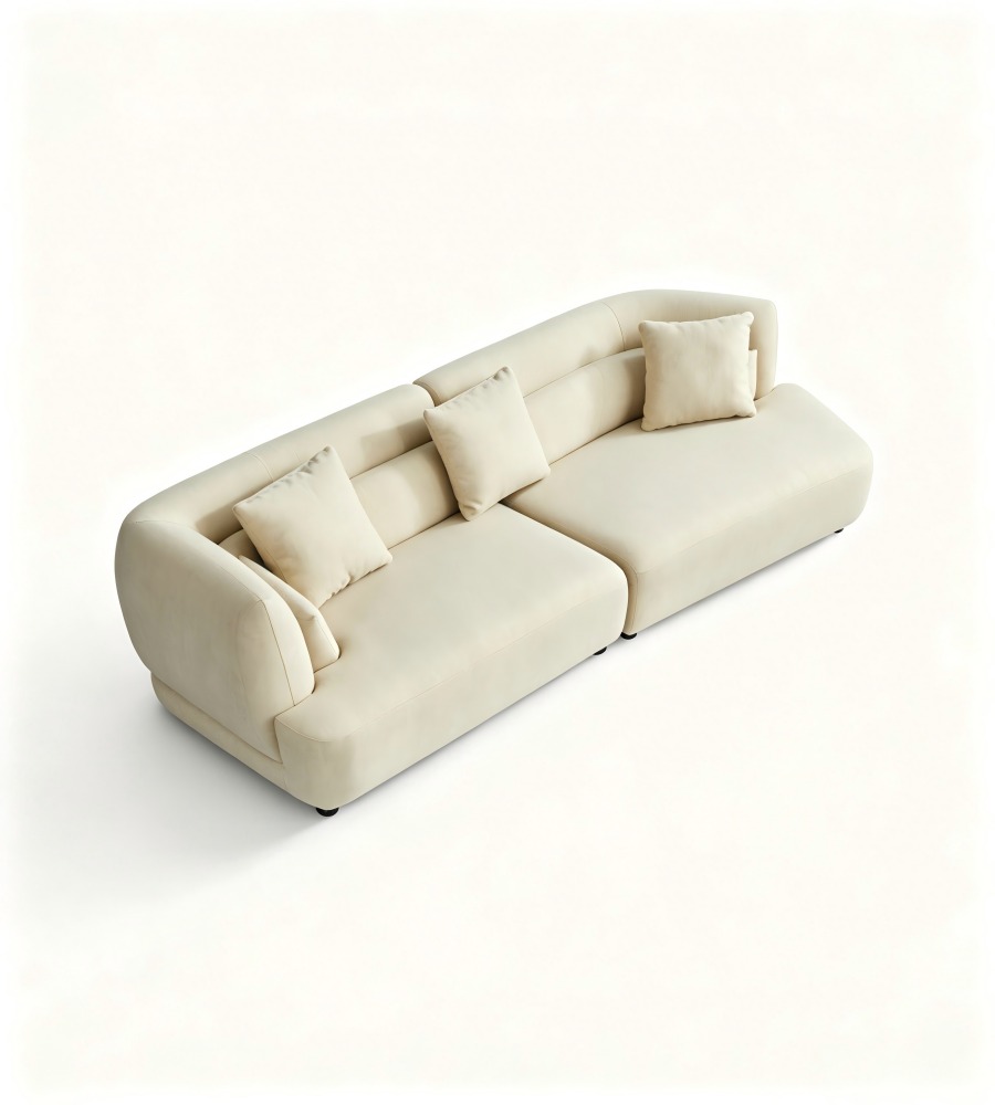 現代簡約米白色布藝微弧形梳化 Modern Minimalist Beige Fabric  Curved Sofa