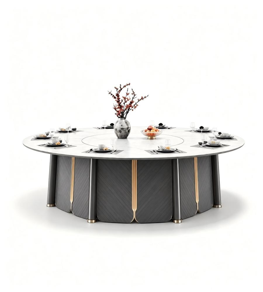 斜紋藝術拼接電動圓餐檯 Diagonal-Patterned Designer Electric Dining Table