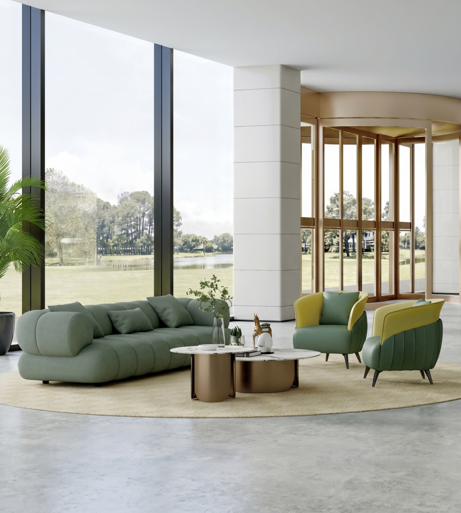 現代淺綠色布藝三座位梳化 Modern Light Green Fabric 3-Seater Sofa