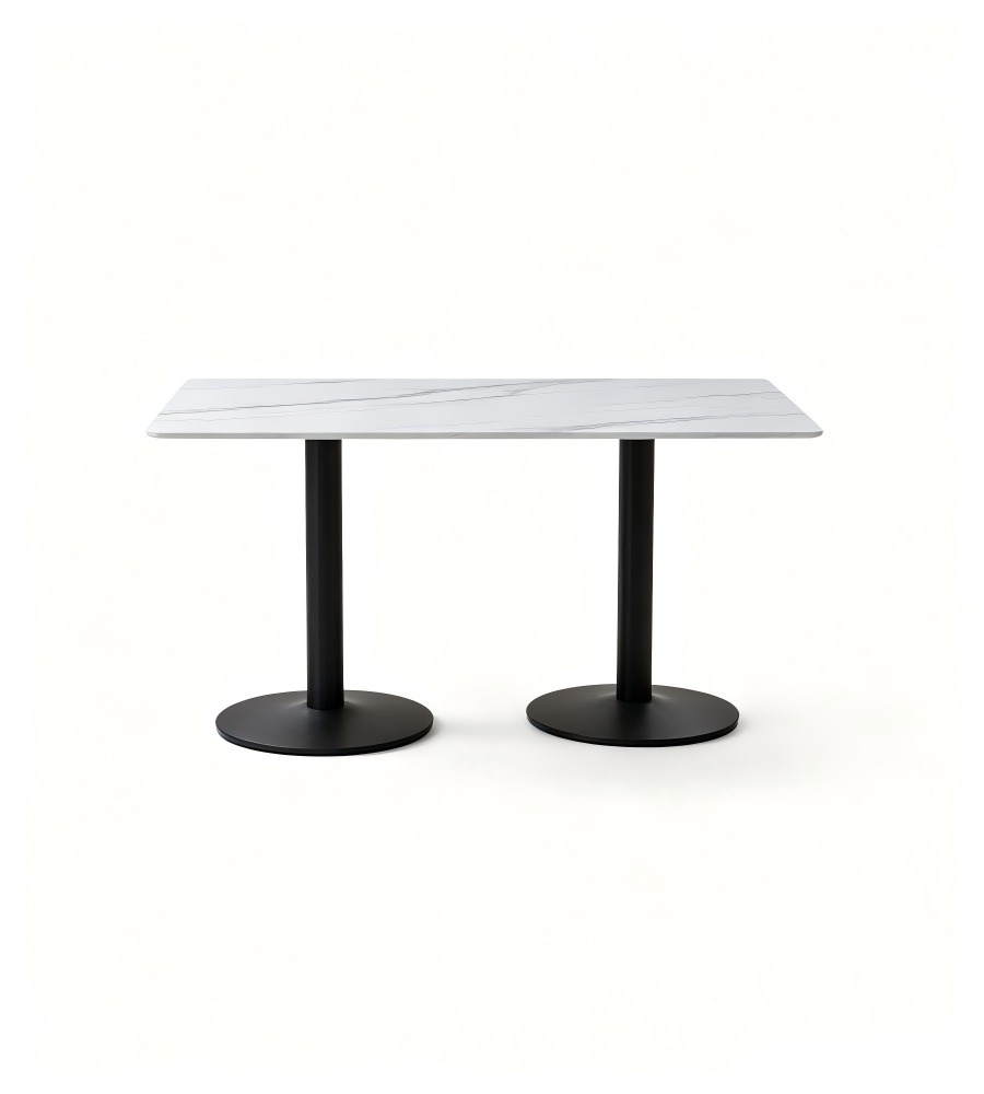 現代白色岩板鋼架長方形餐枱 Modern White Sintered Stone Dining Table