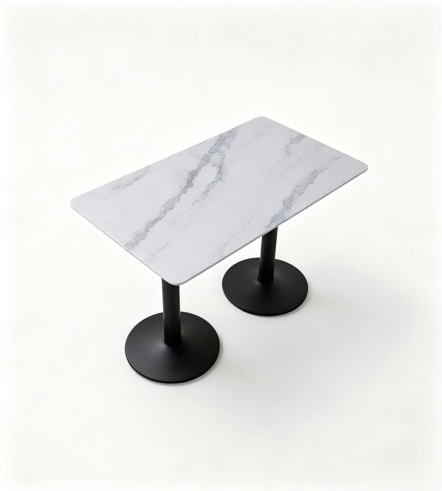 現代白色岩板鋼架長方形餐枱 Modern White Sintered Stone Dining Table