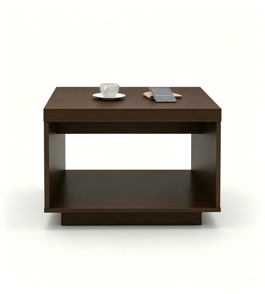簡約胡桃木色木紋雙層方形茶几 Business Walnut Wood Grain Square Coffee Table