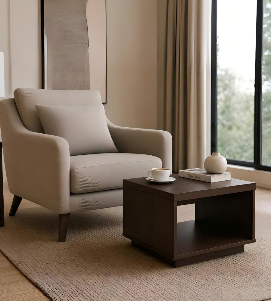 簡約胡桃木色木紋雙層方形茶几 Business Walnut Wood Grain Square Coffee Table