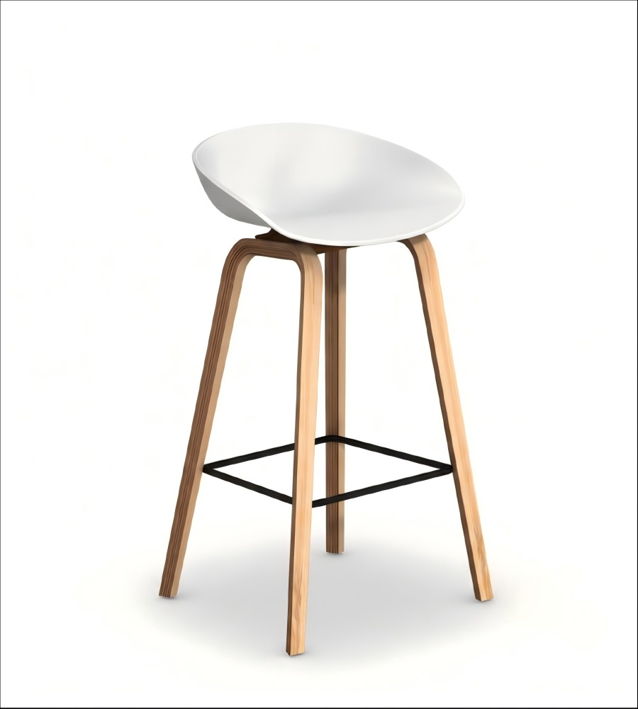 北歐簡約白色原木色實木低背吧椅 Nordic Minimalist White Solid Wood Low Back Bar Stool