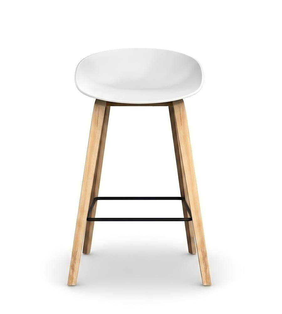北歐簡約白色原木色實木低背吧椅 Nordic Minimalist White Solid Wood Low Back Bar Stool