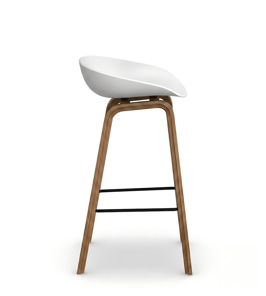 北歐簡約白色原木色實木低背吧椅 Nordic Minimalist White Solid Wood Low Back Bar Stool