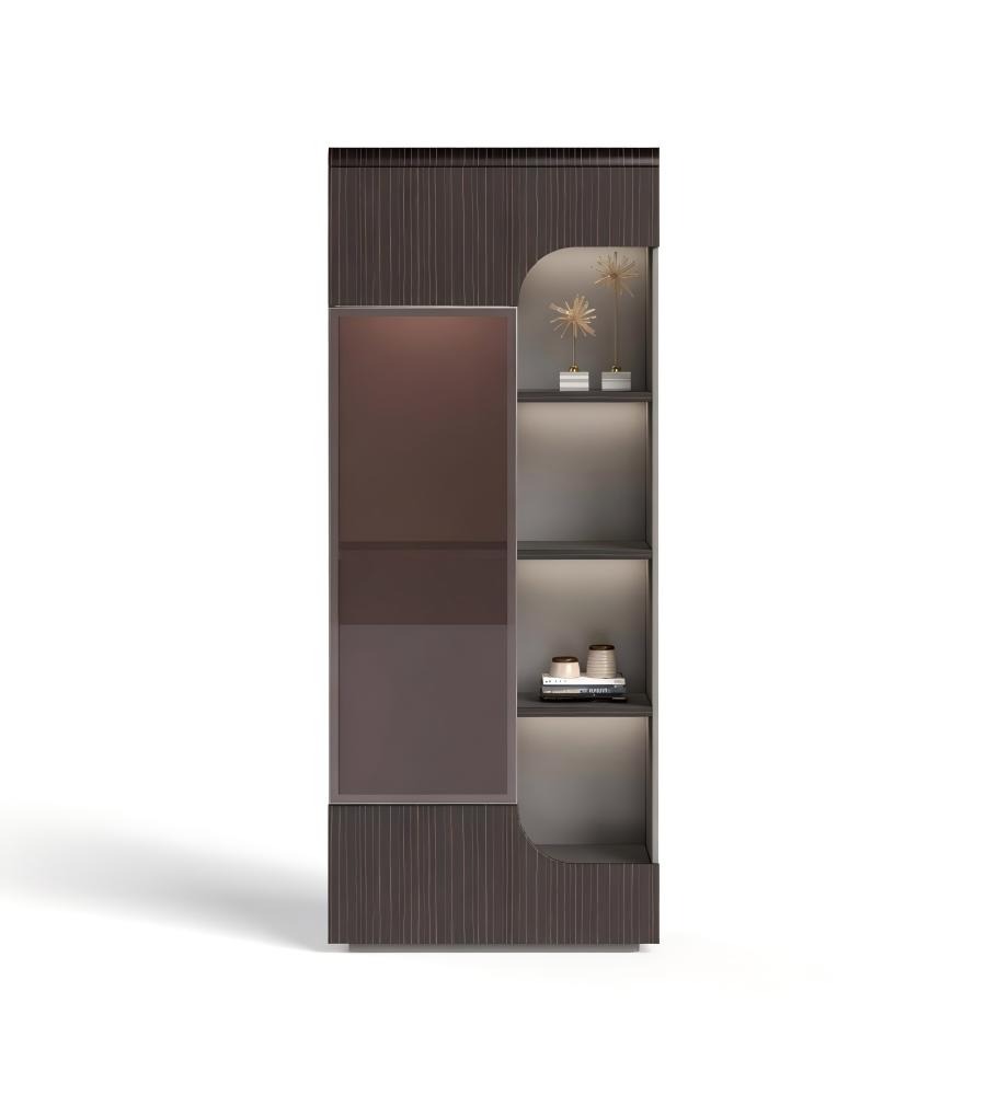 深木色防火板帶燈帶玻璃掩門文件櫃 Dark Wood MFC Glass Door File Cabinet