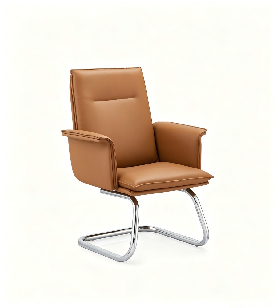 商務啡色西皮帶扶手弓形腳會議椅 Modern Brown PU Leather Sled Base Conference Chair