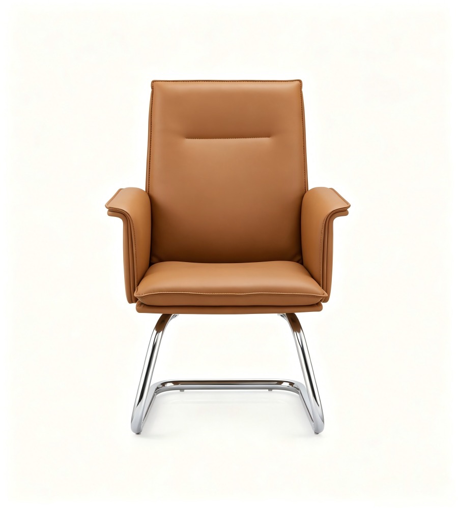 商務啡色西皮帶扶手弓形腳會議椅 Modern Brown PU Leather Sled Base Conference Chair