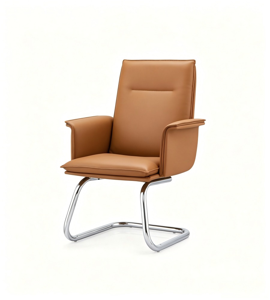 商務啡色西皮帶扶手弓形腳會議椅 Modern Brown PU Leather Sled Base Conference Chair