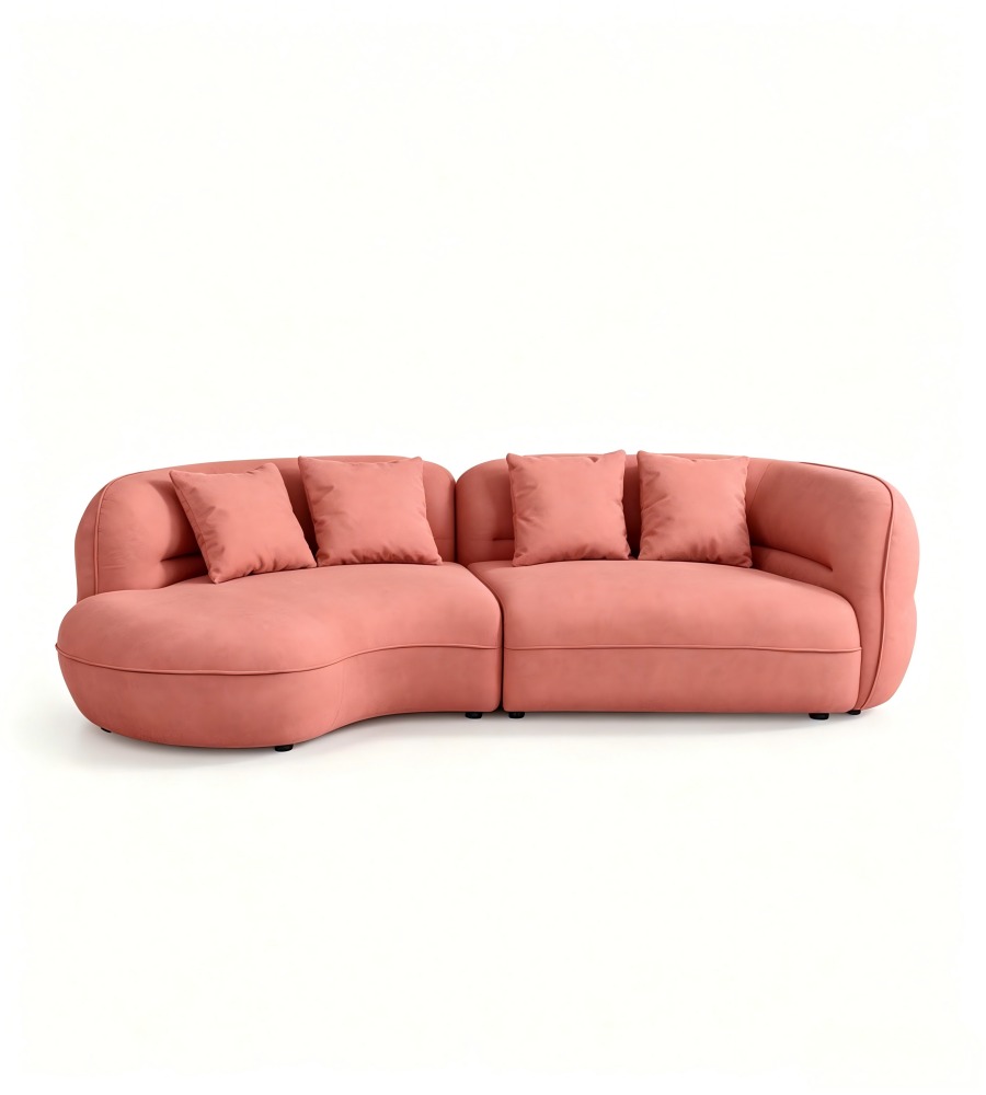 現代創意珊瑚粉布藝兩段式雙座位梳化 Modern Creative Coral Pink Fabric 2-Section 2-Seater Sofa