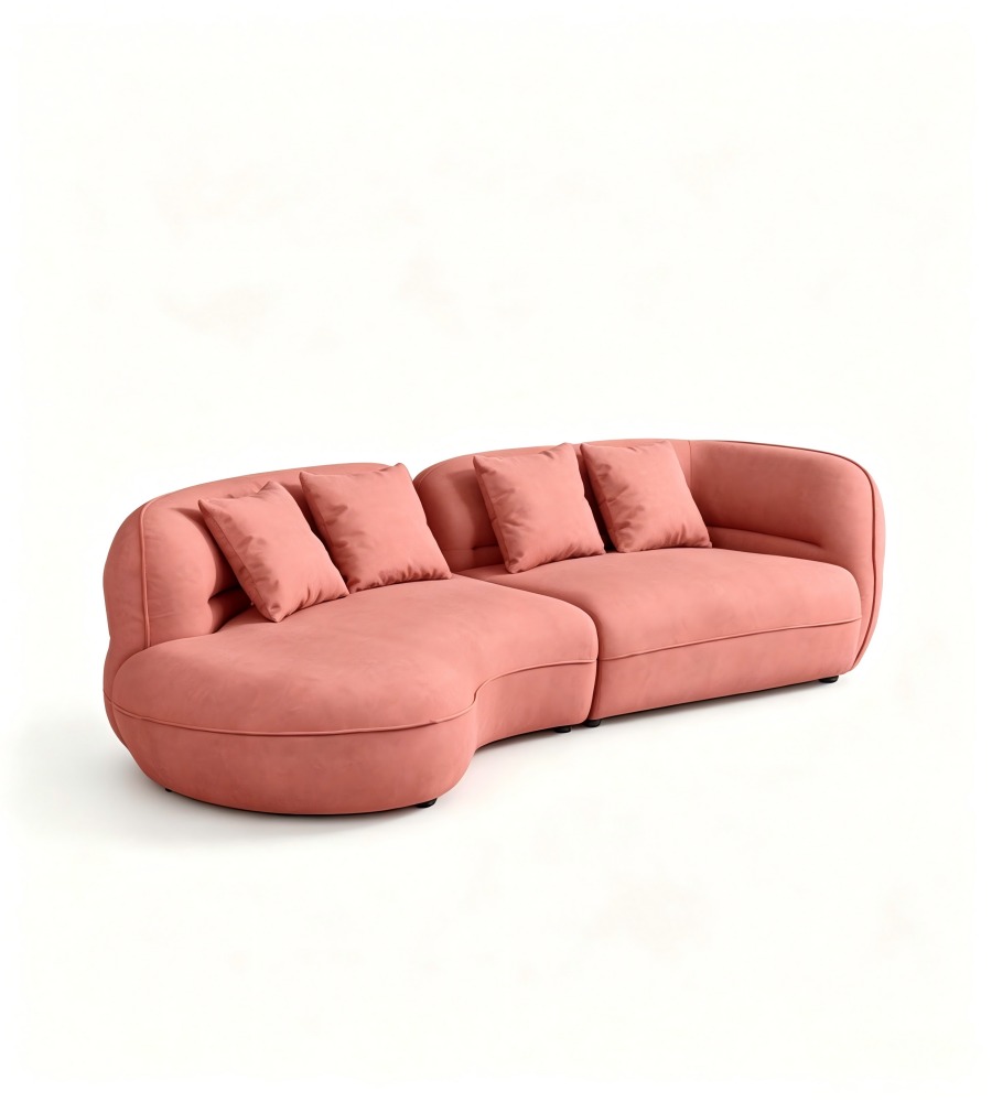 現代創意珊瑚粉布藝兩段式雙座位梳化 Modern Creative Coral Pink Fabric 2-Section 2-Seater Sofa