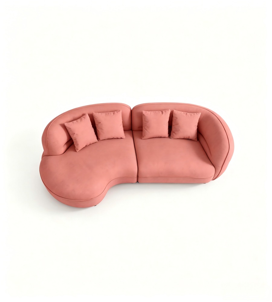 現代創意珊瑚粉布藝兩段式雙座位梳化 Modern Creative Coral Pink Fabric 2-Section 2-Seater Sofa