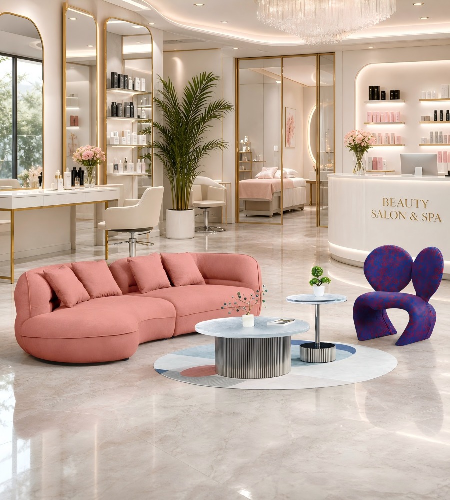 現代創意珊瑚粉布藝兩段式雙座位梳化 Modern Creative Coral Pink Fabric 2-Section 2-Seater Sofa