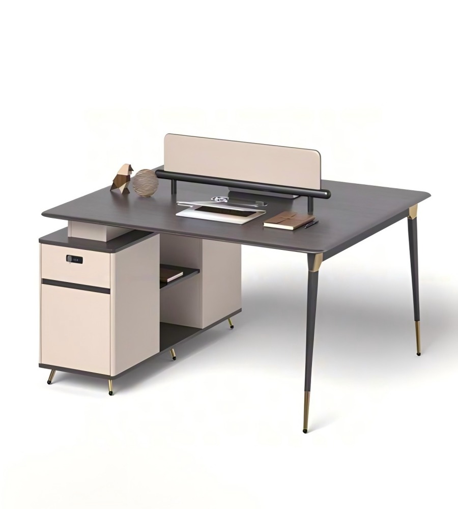 輕奢深木色帶櫃桶辦公枱 Light Luxury Dark Wood Office Desk with Cabinet