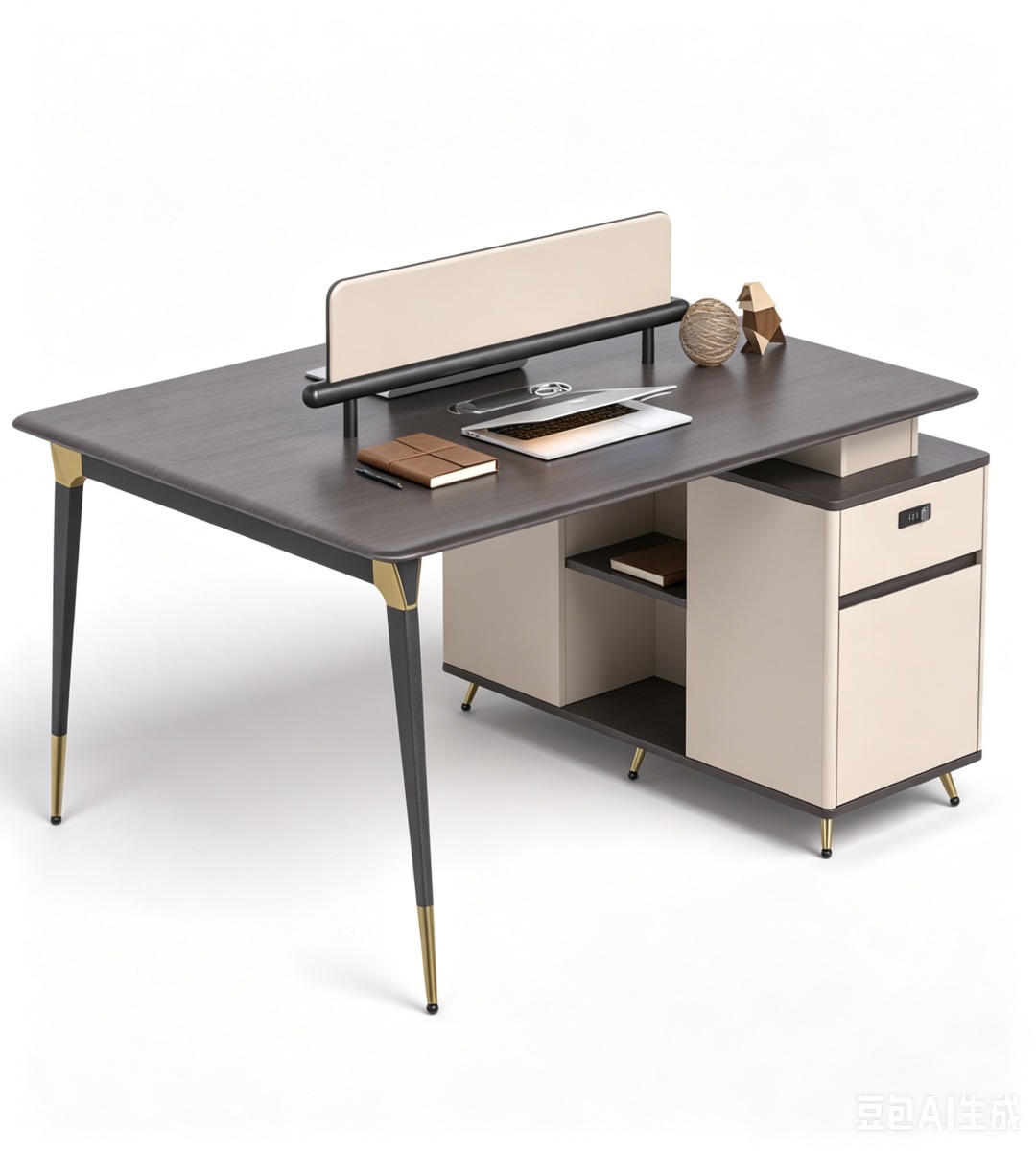 輕奢深木色帶櫃桶辦公枱 Light Luxury Dark Wood Office Desk with Cabinet