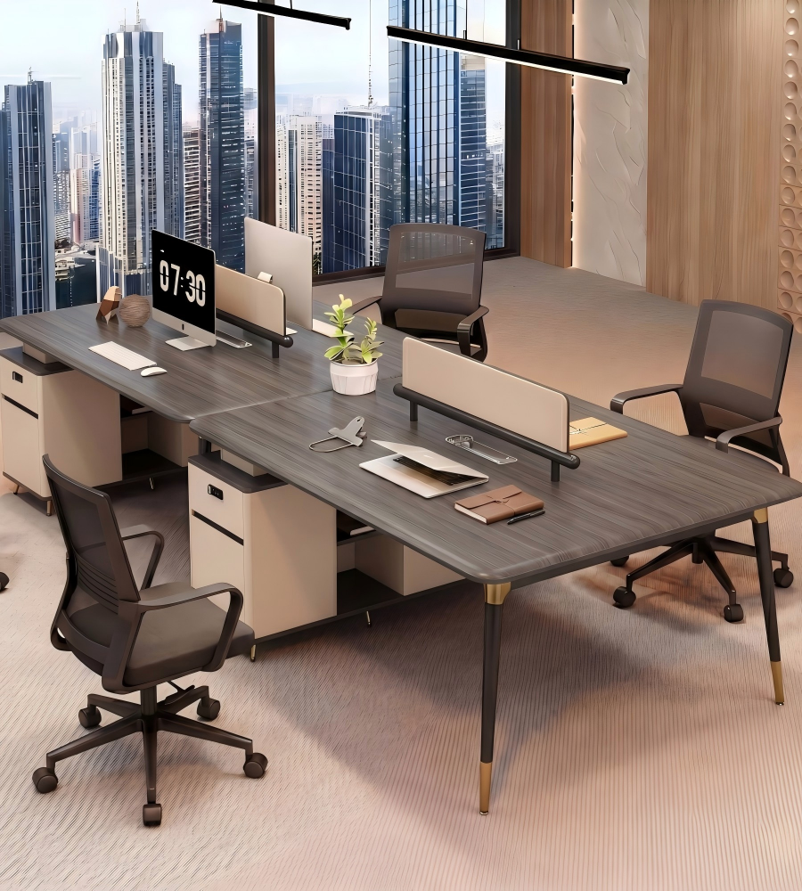輕奢深木色帶櫃桶辦公枱 Light Luxury Dark Wood Office Desk with Cabinet