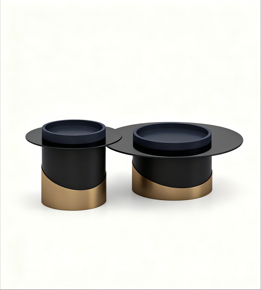 輕奢藍灰色玻璃組合茶几 Light Luxury Blue Grey Glass Nesting Coffee Table