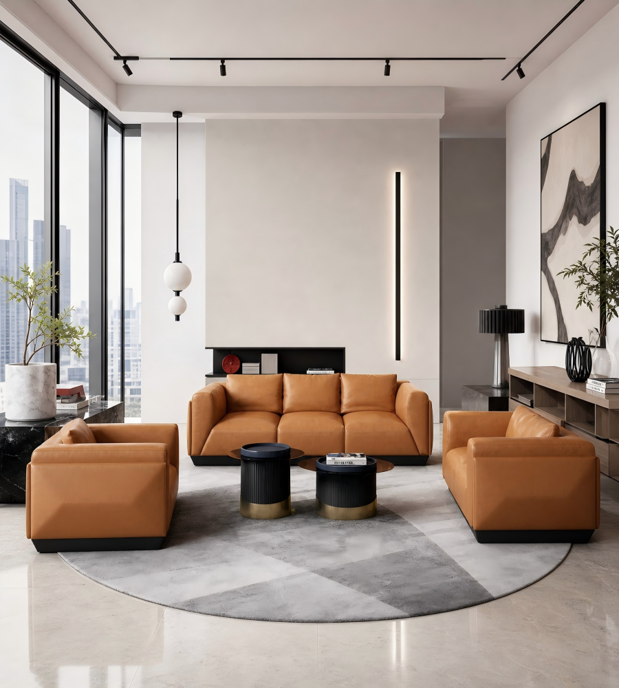 輕奢藍灰色玻璃組合茶几 Light Luxury Blue Grey Glass Nesting Coffee Table