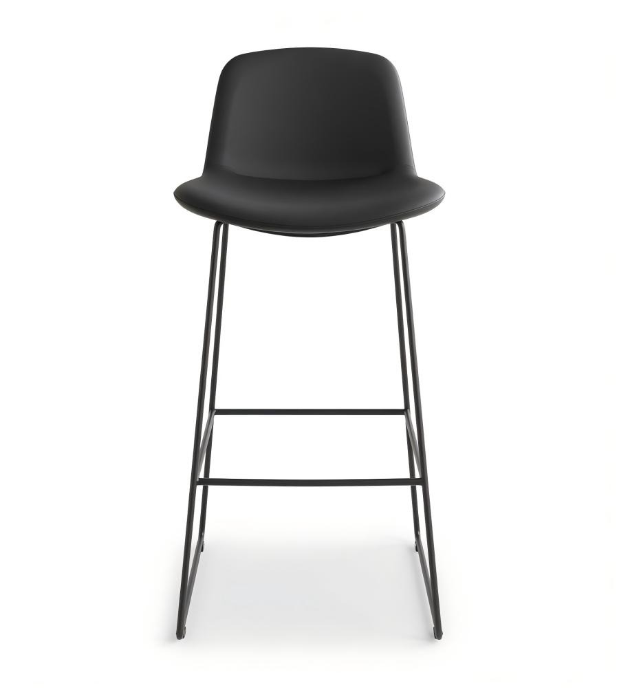 簡約黑色PU皮鋼架無扶手吧椅 Black PU Leather Steel Frame Bar Stool