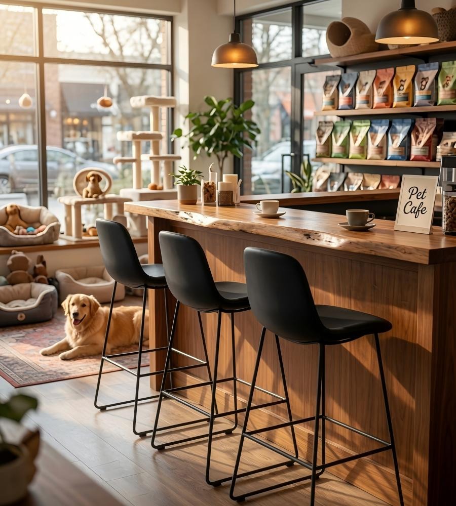簡約黑色PU皮鋼架無扶手吧椅 Black PU Leather Steel Frame Bar Stool