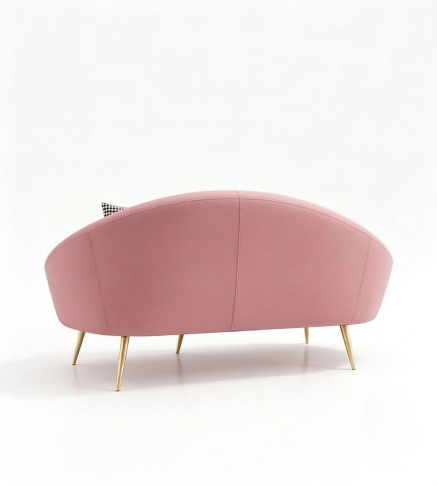現代輕奢粉紅色西皮弧形帶抱枕梳化 Modern Light Luxury Pink Faux Leather Curved Sofa with Cushions