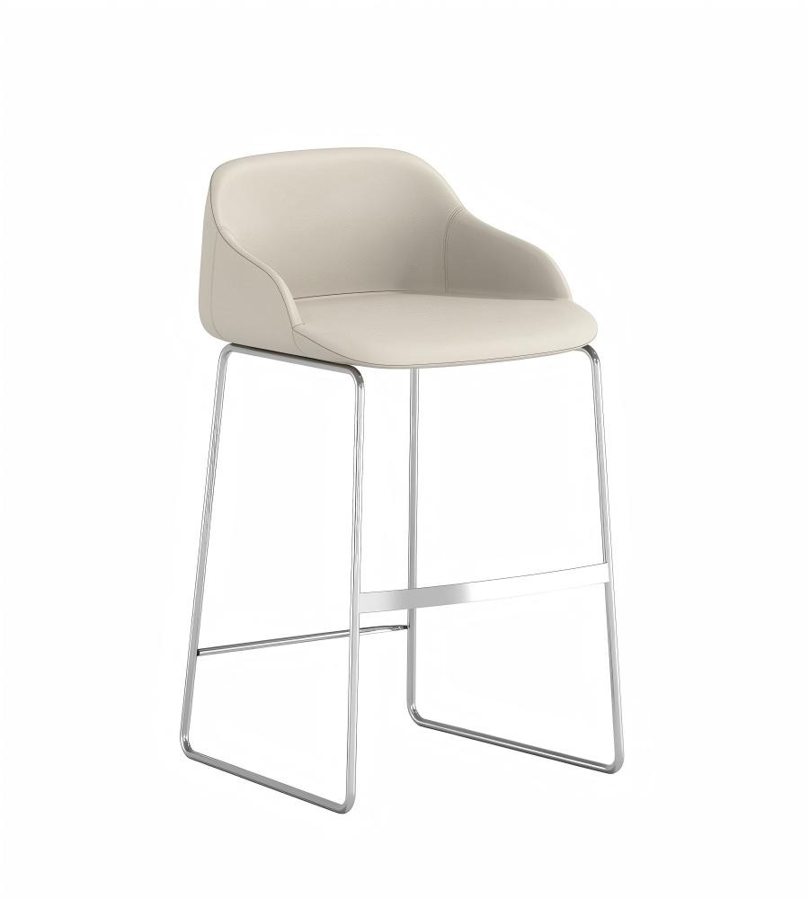 現代簡約米色PU皮弓形腳高背吧椅 Modern Minimalist Beige PU Leather Bar Stool