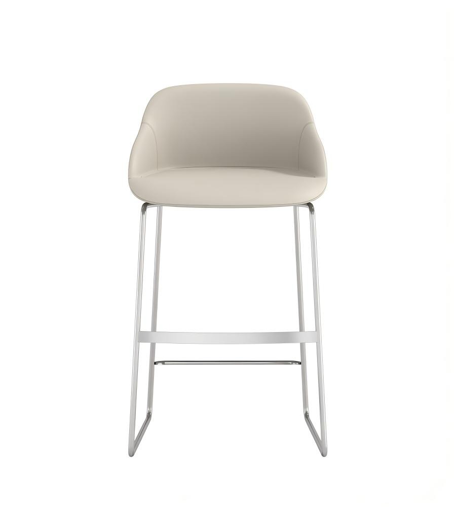 現代簡約米色PU皮弓形腳高背吧椅 Modern Minimalist Beige PU Leather Bar Stool
