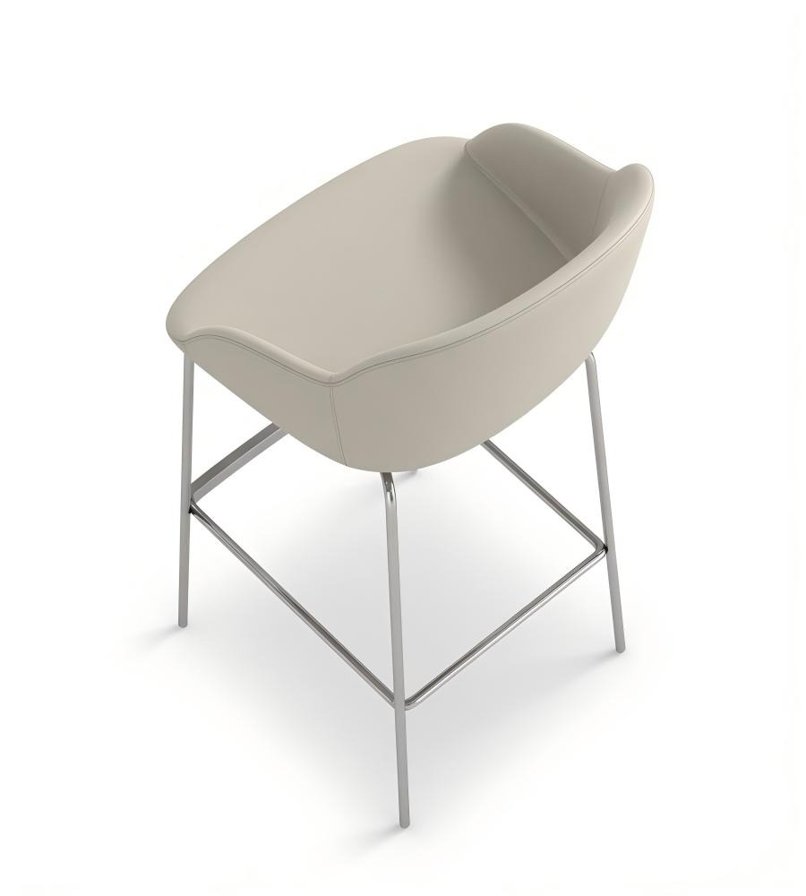現代簡約米色PU皮弓形腳高背吧椅 Modern Minimalist Beige PU Leather Bar Stool
