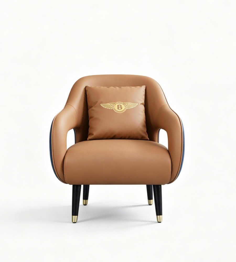 現代輕奢啡藍撞色西皮單座位梳化 Modern Light Luxury Brown & Blue PU Leather Single-Seater Sofa