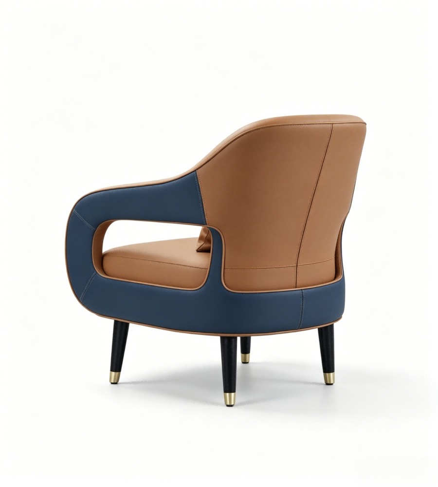 現代輕奢啡藍撞色西皮單座位梳化 Modern Light Luxury Brown & Blue PU Leather Single-Seater Sofa