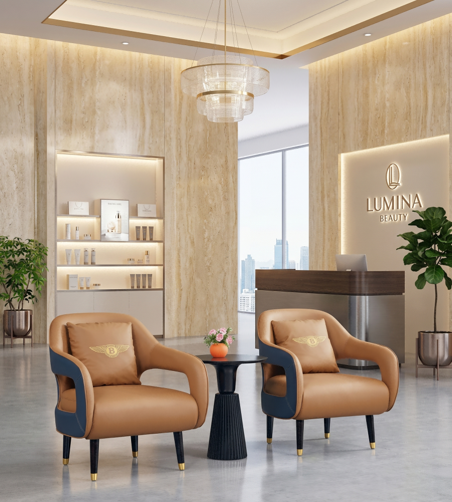 現代輕奢啡藍撞色西皮單座位梳化 Modern Light Luxury Brown & Blue PU Leather Single-Seater Sofa