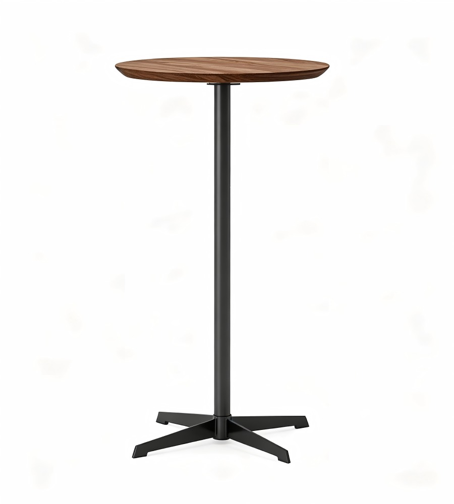現代胡桃木色金屬腳圓形吧枱 Modern Walnut Round Bar Table
