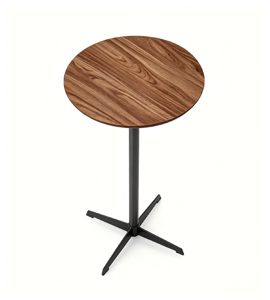 現代胡桃木色金屬腳圓形吧枱 Modern Walnut Round Bar Table