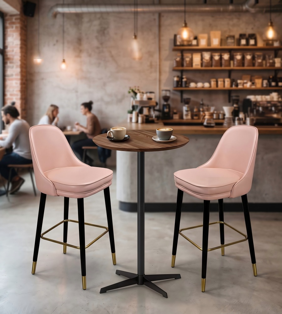 現代胡桃木色金屬腳圓形吧枱 Modern Walnut Round Bar Table