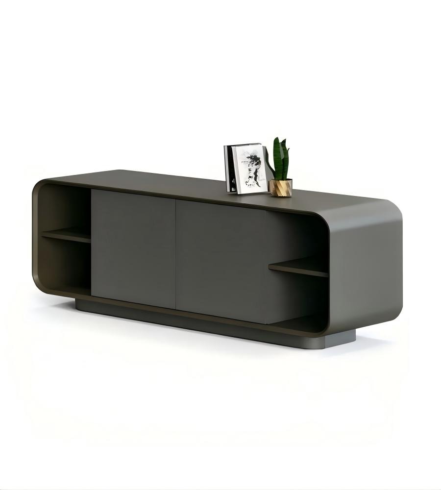 深灰實木圓角半開放式矮身文件櫃 Dark Grey Solid Wood Low File Cabinet
