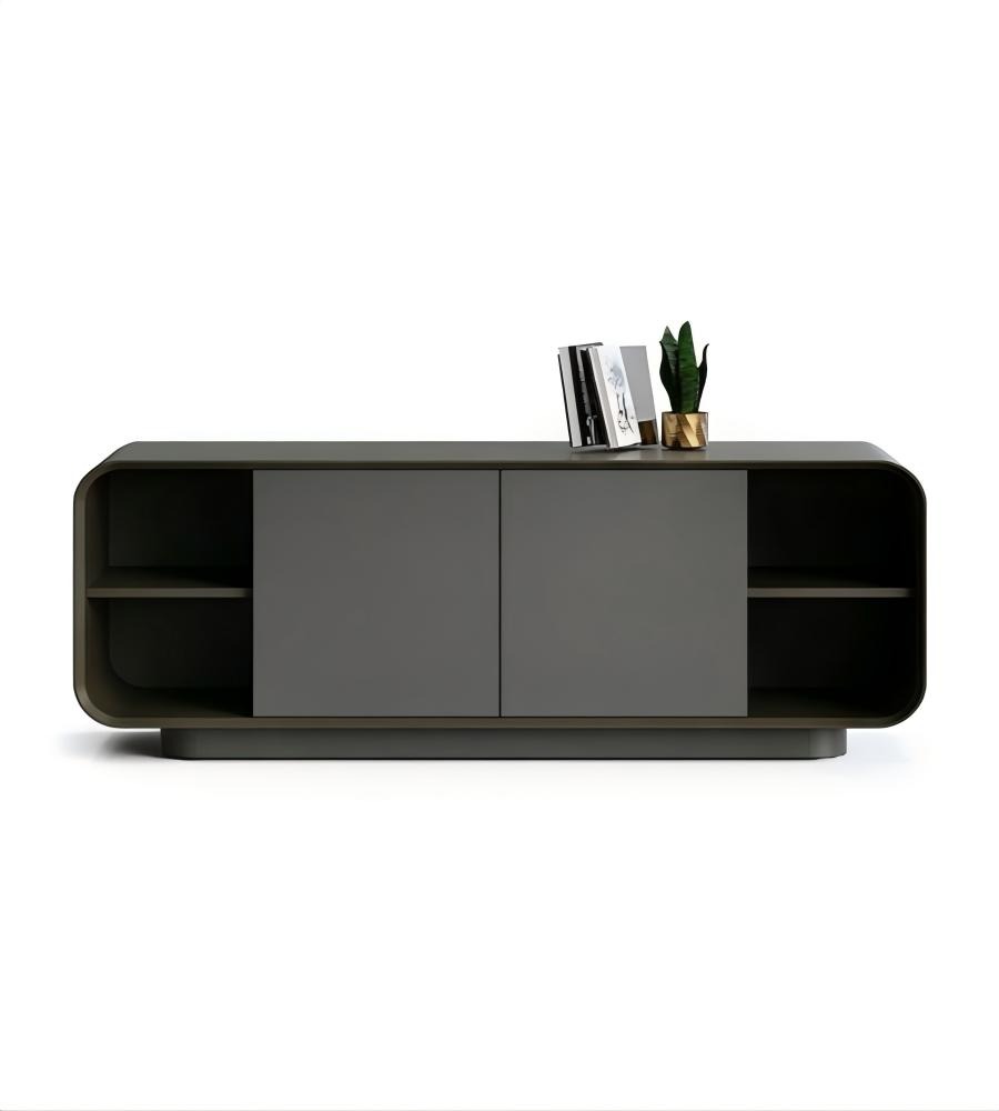深灰實木圓角半開放式矮身文件櫃 Dark Grey Solid Wood Low File Cabinet
