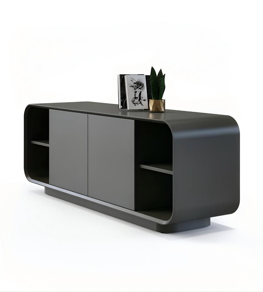 深灰實木圓角半開放式矮身文件櫃 Dark Grey Solid Wood Low File Cabinet