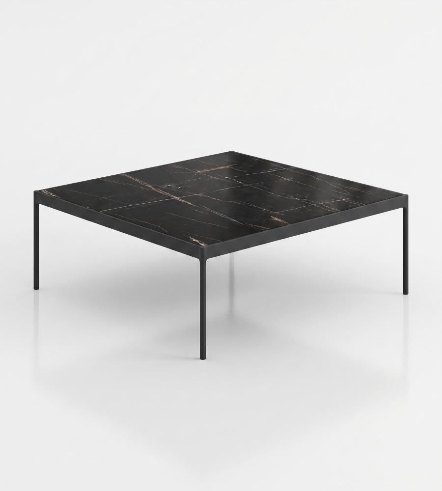 輕奢勞倫黑金岩板金屬腳方形茶几 Luxury Black Gold Sintered Stone Square Coffee Table