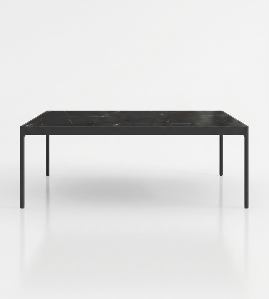輕奢勞倫黑金岩板金屬腳方形茶几 Luxury Black Gold Sintered Stone Square Coffee Table