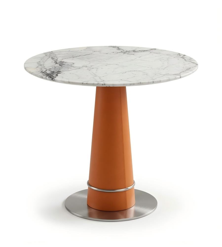 輕奢橙色PU皮大理石圓形辦公室洽談枱 Modern Orange PU Marble Round Office Table