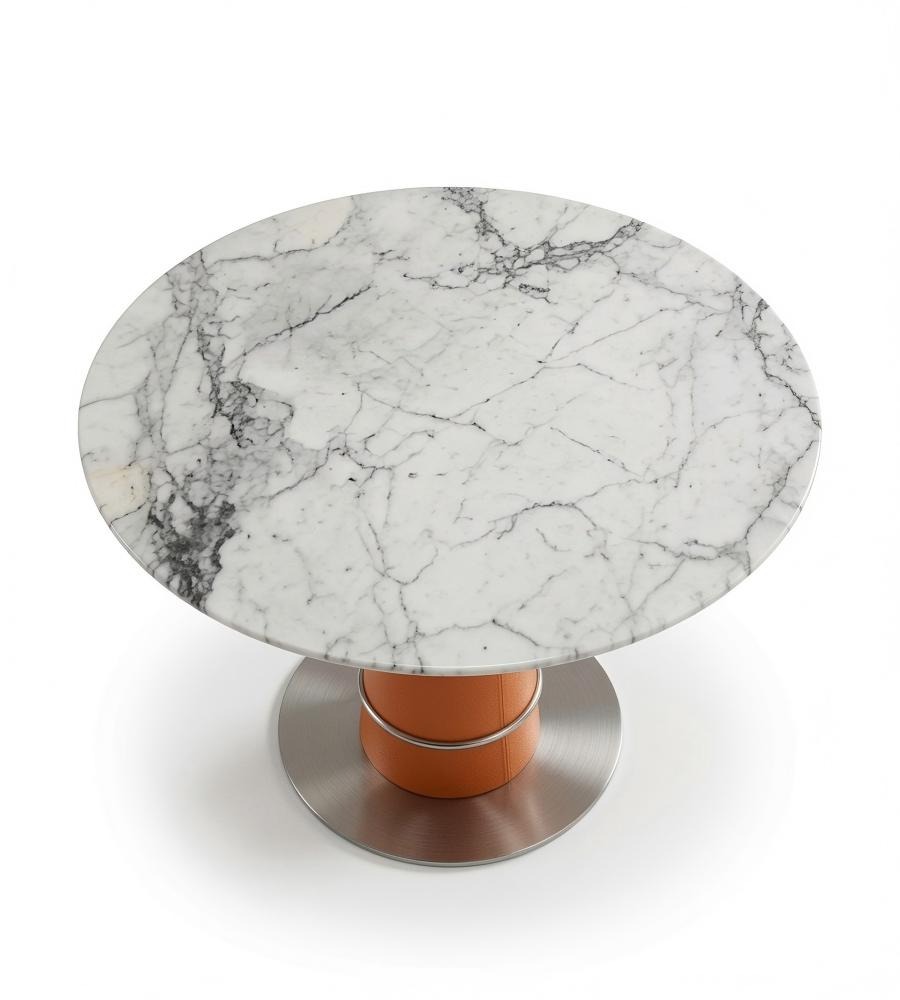 輕奢橙色PU皮大理石圓形辦公室洽談枱 Modern Orange PU Marble Round Office Table