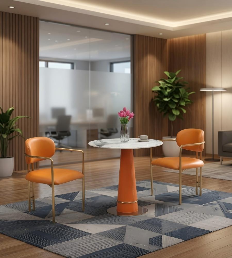 輕奢橙色PU皮大理石圓形辦公室洽談枱 Modern Orange PU Marble Round Office Table