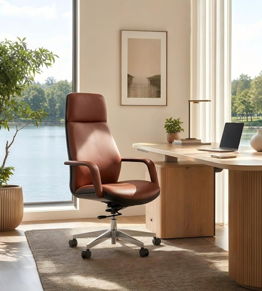棕色深殼雙色五星腳大班椅 Brown and Dark Shell Two-Tone Five-Star Base Executive Chair
