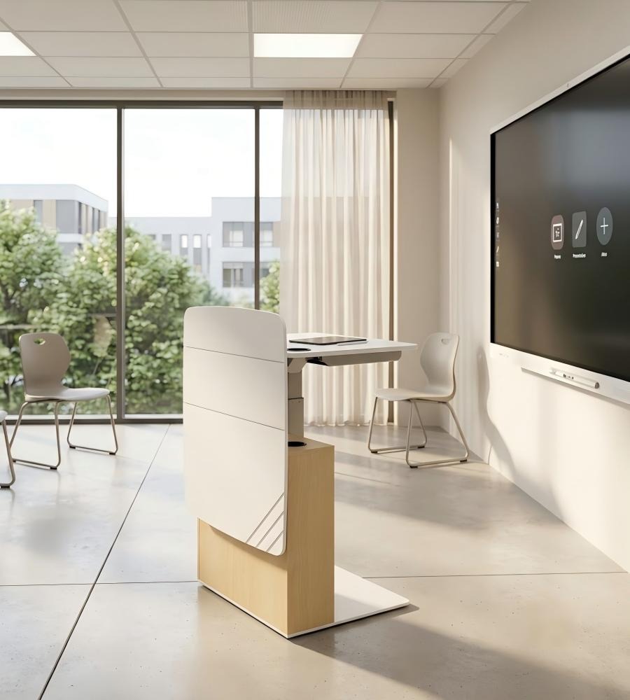 木紋拼接氣動升降講台 Wood-Accented Pneumatic Lift Podium