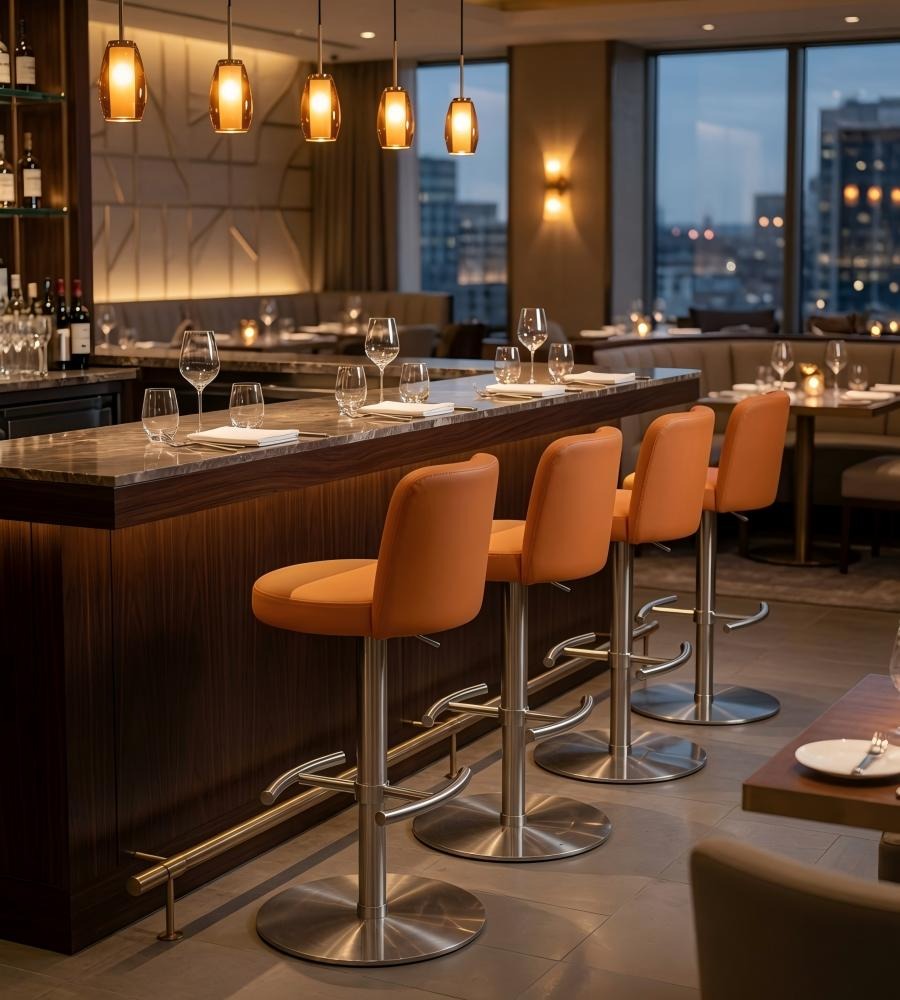 現代簡約橙色PU皮不銹鋼腳吧椅 Modern Bar Stool