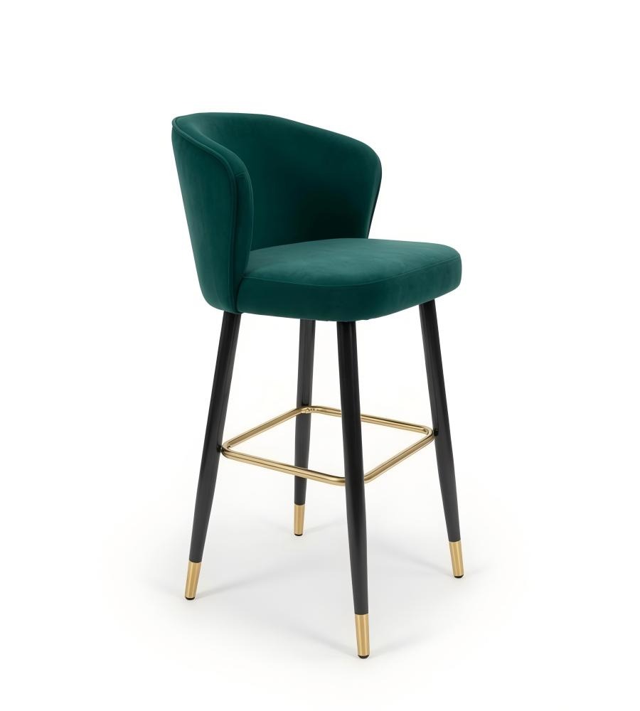 墨綠色布藝黑色實木腳帶扶手吧椅 Green Velvet Wood Bar Stool